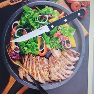 Faderic serrated 6 steak knives set Black Full Tang Triple Rivet 4.5" blade New…